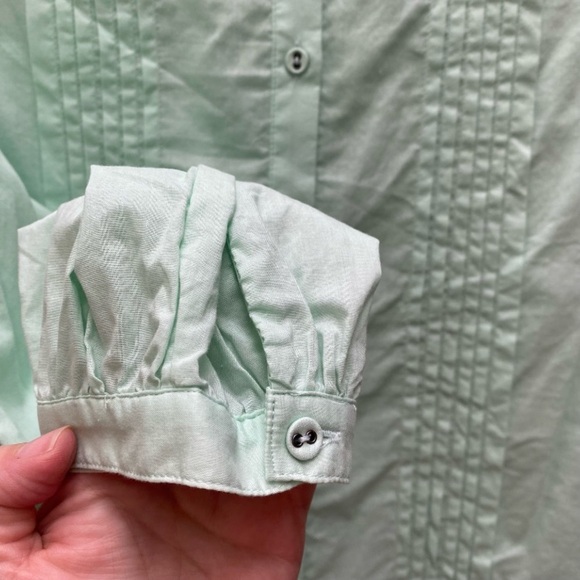 Joie Textured Vesta Pintuck Puff Sleeve Cotton Blouse in Mint Green, Size S - Picture 9 of 9